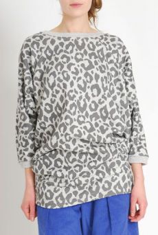 AW1112 LEOPARD BATWING RAGLAN DRESS - GREY